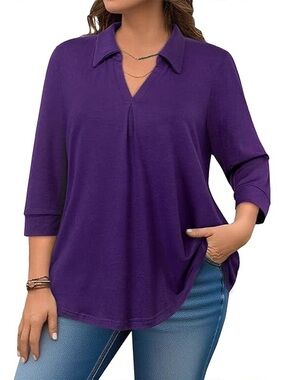 Purple long sleeve polo shirt cotton blend NWT